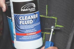 apply a light coat of cleaner fluid to the buffed area, scrape clean and allow to dry.