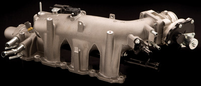 ford's ecoboost v6 intake manifold was designed to provide maximum boost response for improved driving characteristics. the manifold's relatively compact size for a v6 allows the turbochargers to pressurize the intake system quickly virtually eliminating turbo lag. 