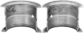 figure 7: excessive wear seen near the parting lines of upper and lower shells was caused by bearing cap shift. this results in metal-to-metal contact and excessive pressure-causing deterioration. (courtesy of mahle clevite)
