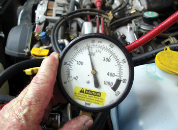 Photo 4: Low fuel pressure can be caused by a worn fuel pump or a defective fuel pressure regulator.