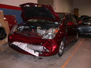 photo 2: when a hybrid electric vehicle is mangled like this, there’s always a chance that electrical components have been damaged, creating a potential hazard for the technician. 
