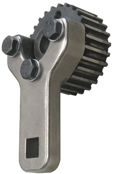A VW/Audi Timing Belt Pulley Holder: This crank pulley holding tool has been developed to aid in the removal and installation of the crank bolt on VW and Audi 4-cylinder engines. These crank pulleys need a special tool to hold the pulley stationary for the crank bolt to be removed and reinstalled to the factory torque requirement. Previous to this tool, a chain wrench has been used in the past. This, in most cases, damages the pulley, which in turn prematurely wears out the belt. Courtesy SP Tools.