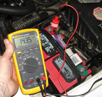 Normal charging voltage can vary from 13.5 to 14.5 volts or even higher depending on the battery’s state of charge, temperature and  electrical load on the alternator. 