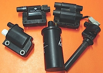 photo 1: most technicians are familiar with oil-filled (center), epoxy-filled (left), e-core, waste-spark and pencil-type (right) ignition coils.